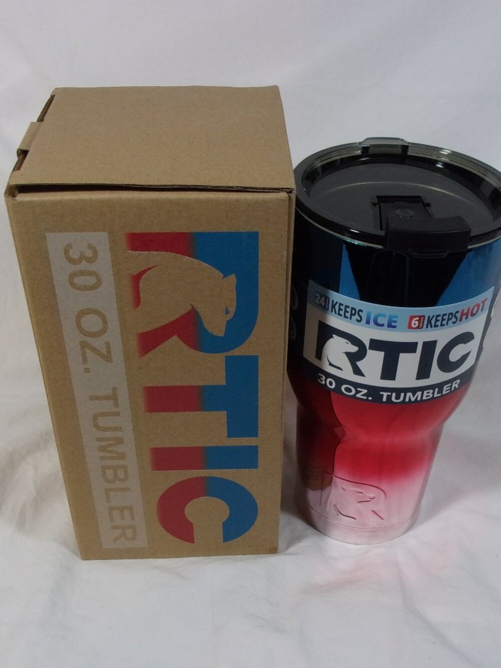 NEW RTIC 30 OZ. TUMBLER MULTI COLORED WITH FLIP TOP LID